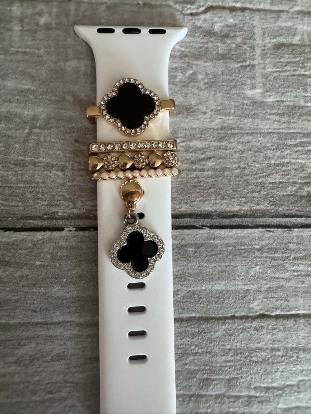 Gold and Black Clover Charm Stackable Watch Band Rings - Women Jewelry
